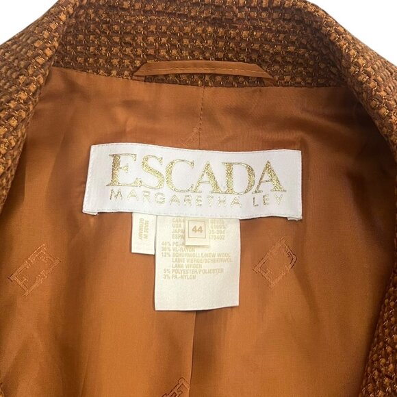 Vintage Escada Margaretha Ley Wool Blend Tweed Blazer Orange Size 14 Gold Button - Picture 9 of 15